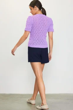 SKIES ARE BLUE Short Sleeve Tops|Sweaters*Pointelle Short Sleeve Sweater Lavender