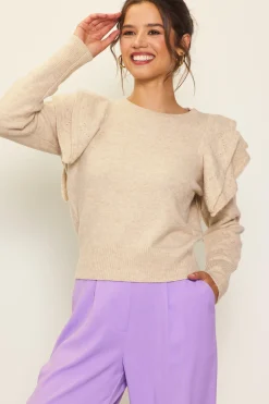 SKIES ARE BLUE Sweaters*Pointelle-Knit Ruffle Sleeve Sweater Cream