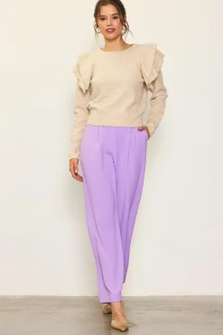 SKIES ARE BLUE Sweaters*Pointelle-Knit Ruffle Sleeve Sweater Cream
