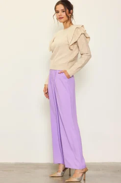 SKIES ARE BLUE Sweaters*Pointelle-Knit Ruffle Sleeve Sweater Cream