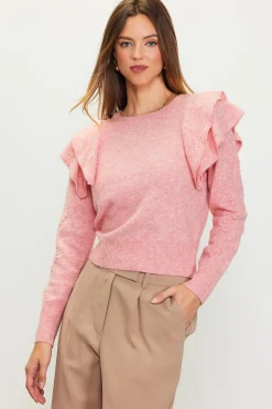 SKIES ARE BLUE Sweaters*Pointelle-Knit Ruffle Sleeve Sweater Marledred