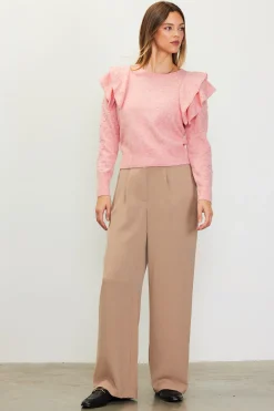 SKIES ARE BLUE Sweaters*Pointelle-Knit Ruffle Sleeve Sweater Marledred