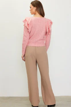SKIES ARE BLUE Sweaters*Pointelle-Knit Ruffle Sleeve Sweater Marledred