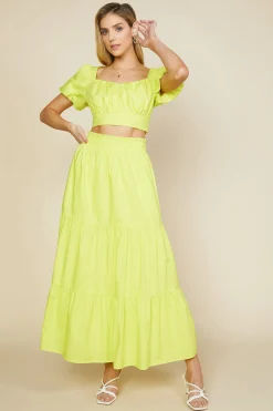 SKIES ARE BLUE Short Sleeve Tops*Poplin Bubble Sleeve Crop Top Limeyellow