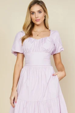 SKIES ARE BLUE Short Sleeve Tops*Poplin Bubble Sleeve Crop Top Lavender