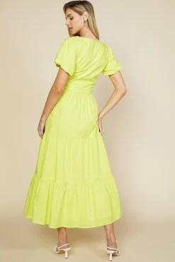 SKIES ARE BLUE Skirts*Poplin Tiered Maxi Skirt Limeyellow
