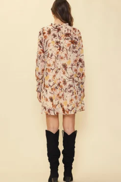 SKIES ARE BLUE Mini Dresses*Poppy Motif Mock Neck Dress Cream-brown