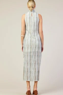 SKIES ARE BLUE Midi Dresses*Printed Crochet Sleeveless Dress Olive