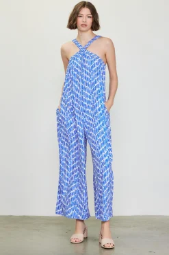 SKIES ARE BLUE Jumpsuits*Printed Halter Jumpsuit Blue