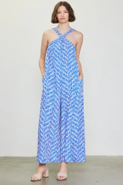 SKIES ARE BLUE Jumpsuits*Printed Halter Jumpsuit Blue