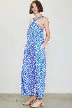 SKIES ARE BLUE Jumpsuits*Printed Halter Jumpsuit Blue