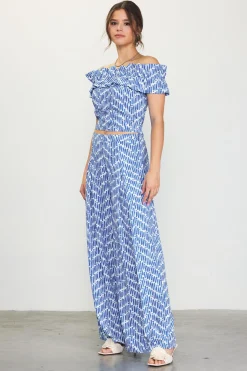SKIES ARE BLUE Pants*Printed Wide-Leg Pants Blue