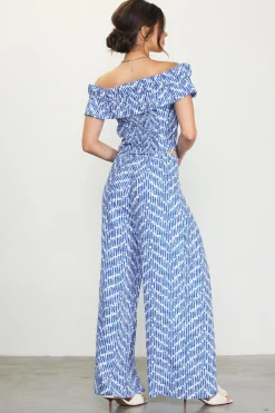 SKIES ARE BLUE Pants*Printed Wide-Leg Pants Blue