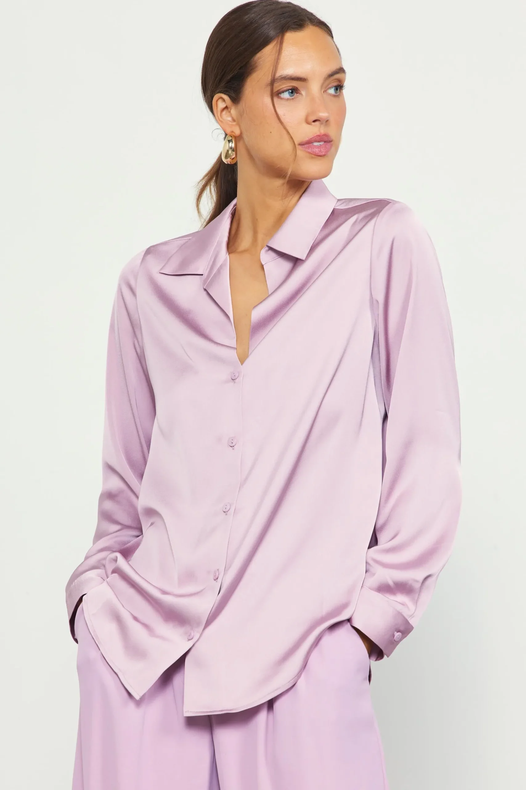SKIES ARE BLUE Blouses|Long Sleeve Tops*Recycled Button Down Top Dustylilac