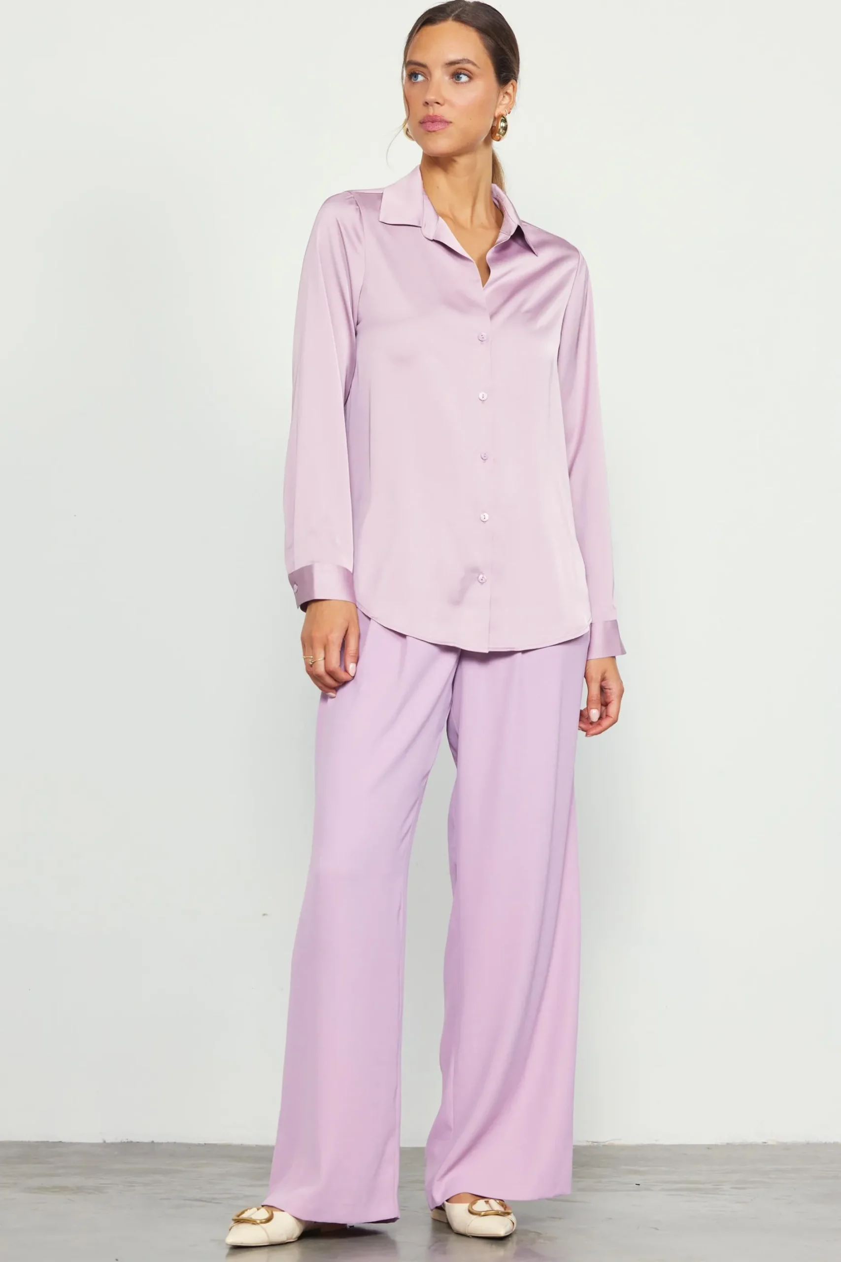 SKIES ARE BLUE Blouses|Long Sleeve Tops*Recycled Button Down Top Dustylilac