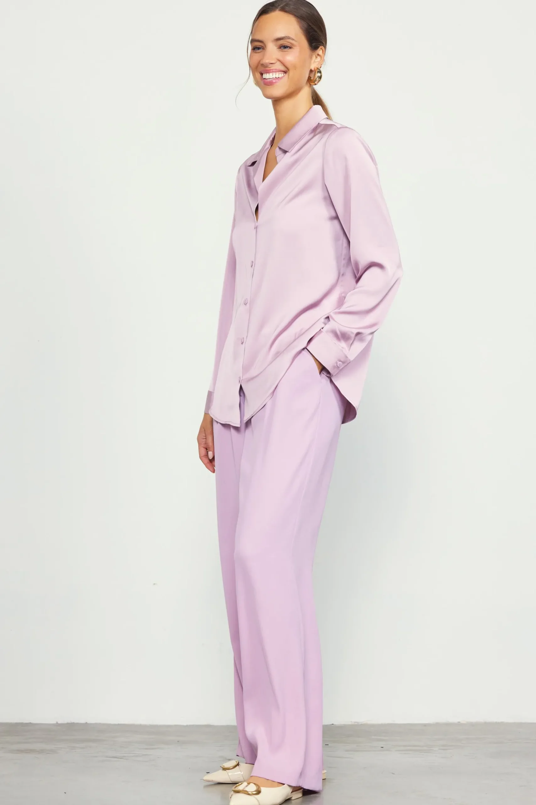 SKIES ARE BLUE Blouses|Long Sleeve Tops*Recycled Button Down Top Dustylilac