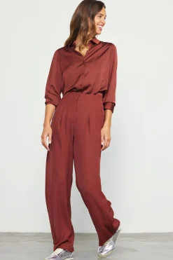 SKIES ARE BLUE Blouses|Long Sleeve Tops*Recycled Button Down Top Chocolate