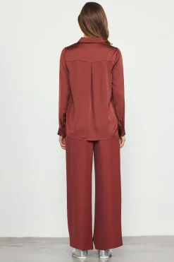 SKIES ARE BLUE Blouses|Long Sleeve Tops*Recycled Button Down Top Chocolate