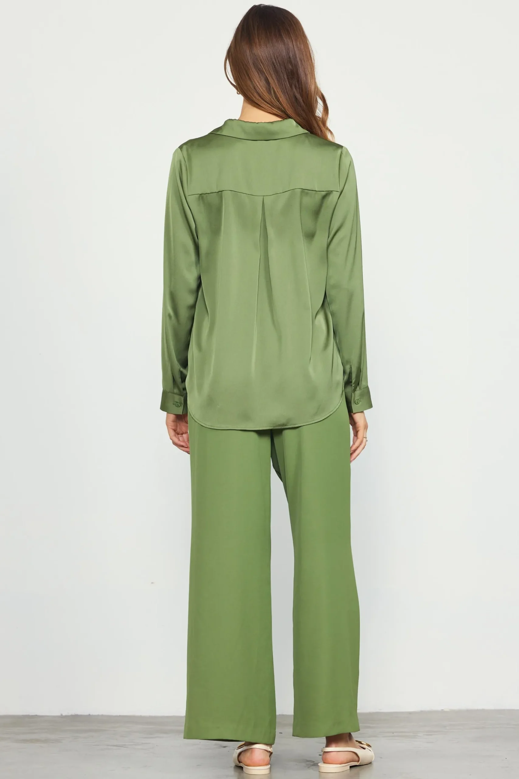 SKIES ARE BLUE Blouses|Long Sleeve Tops*Recycled Button Down Top Olive