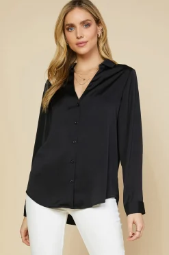 SKIES ARE BLUE Blouses*Recycled Button Down Top Black
