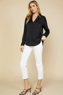 SKIES ARE BLUE Blouses*Recycled Button Down Top Black