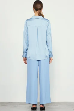 SKIES ARE BLUE Blouses|Long Sleeve Tops*Recycled Button Down Top Dustyblue