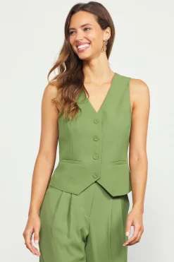 SKIES ARE BLUE Sleeveless Tops*Recycled Button Down Vest Olive