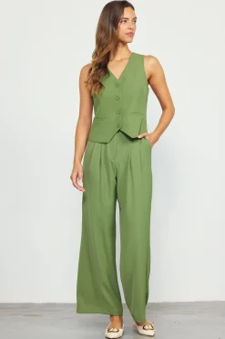 SKIES ARE BLUE Sleeveless Tops*Recycled Button Down Vest Olive