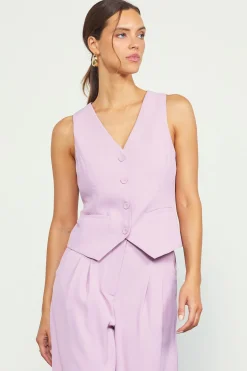 SKIES ARE BLUE Sleeveless Tops*Recycled Button Down Vest Dustylilac