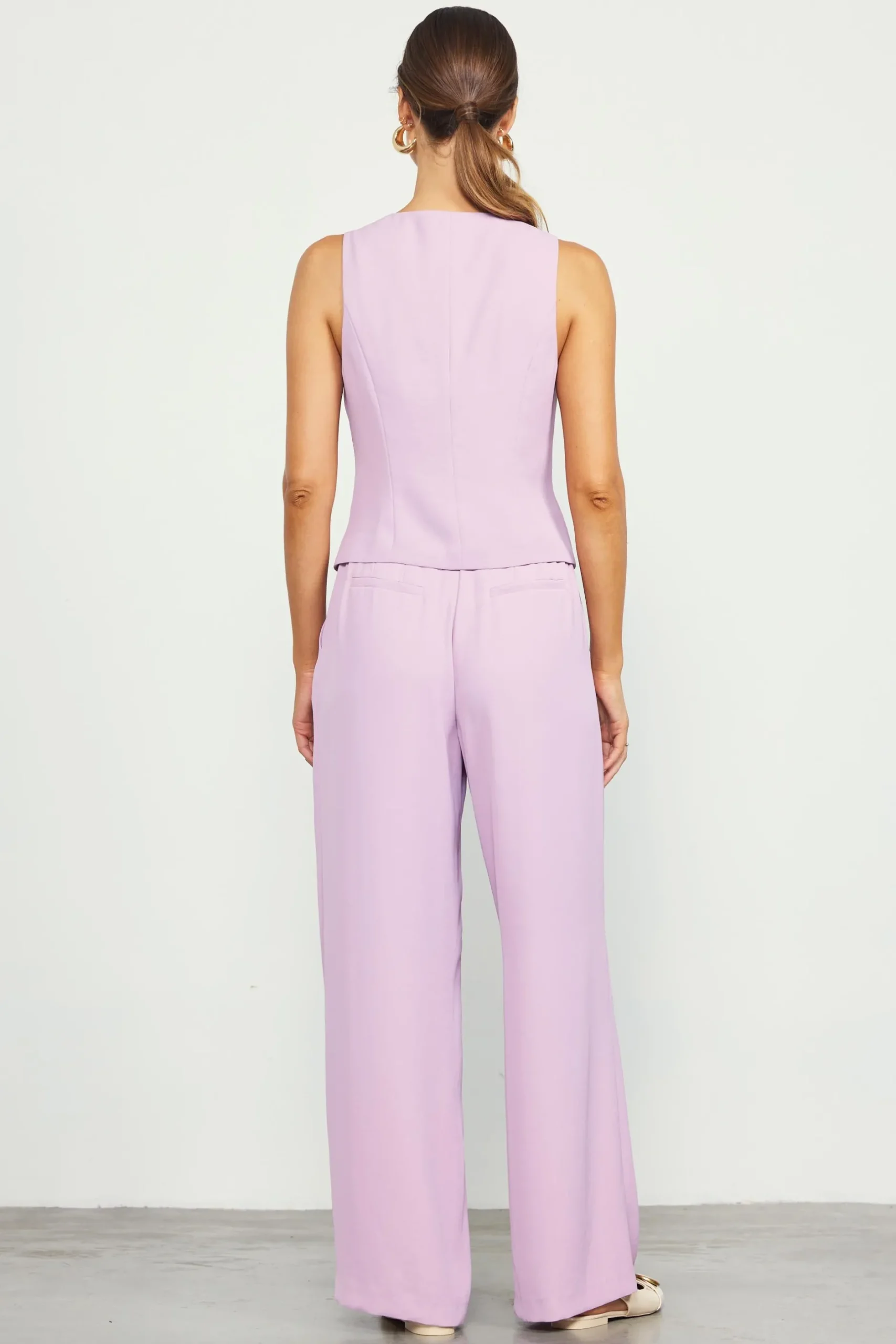 SKIES ARE BLUE Sleeveless Tops*Recycled Button Down Vest Dustylilac