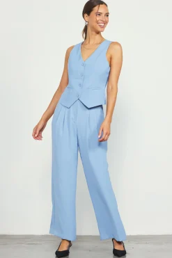 SKIES ARE BLUE Sleeveless Tops*Recycled Button Down Vest Dustyblue