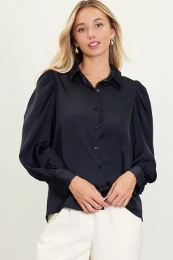 SKIES ARE BLUE Blouses|Long Sleeve Tops*Recycled Button-Up Blouse Black