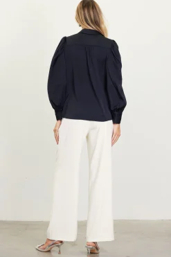 SKIES ARE BLUE Blouses|Long Sleeve Tops*Recycled Button-Up Blouse Black