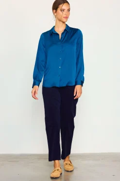 SKIES ARE BLUE Blouses|Long Sleeve Tops*Recycled Classic Button Down Top Darkteal