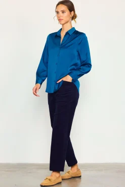 SKIES ARE BLUE Blouses|Long Sleeve Tops*Recycled Classic Button Down Top Darkteal