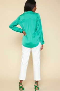 SKIES ARE BLUE Blouses|Long Sleeve Tops*Recycled Classic Button Down Top Emeraldgreen