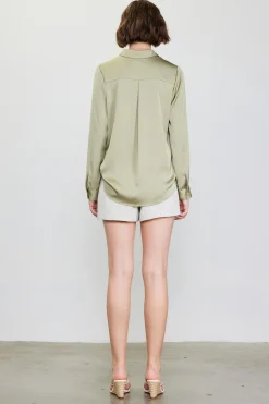SKIES ARE BLUE Blouses|Long Sleeve Tops*Recycled Classic Button Down Top Sage