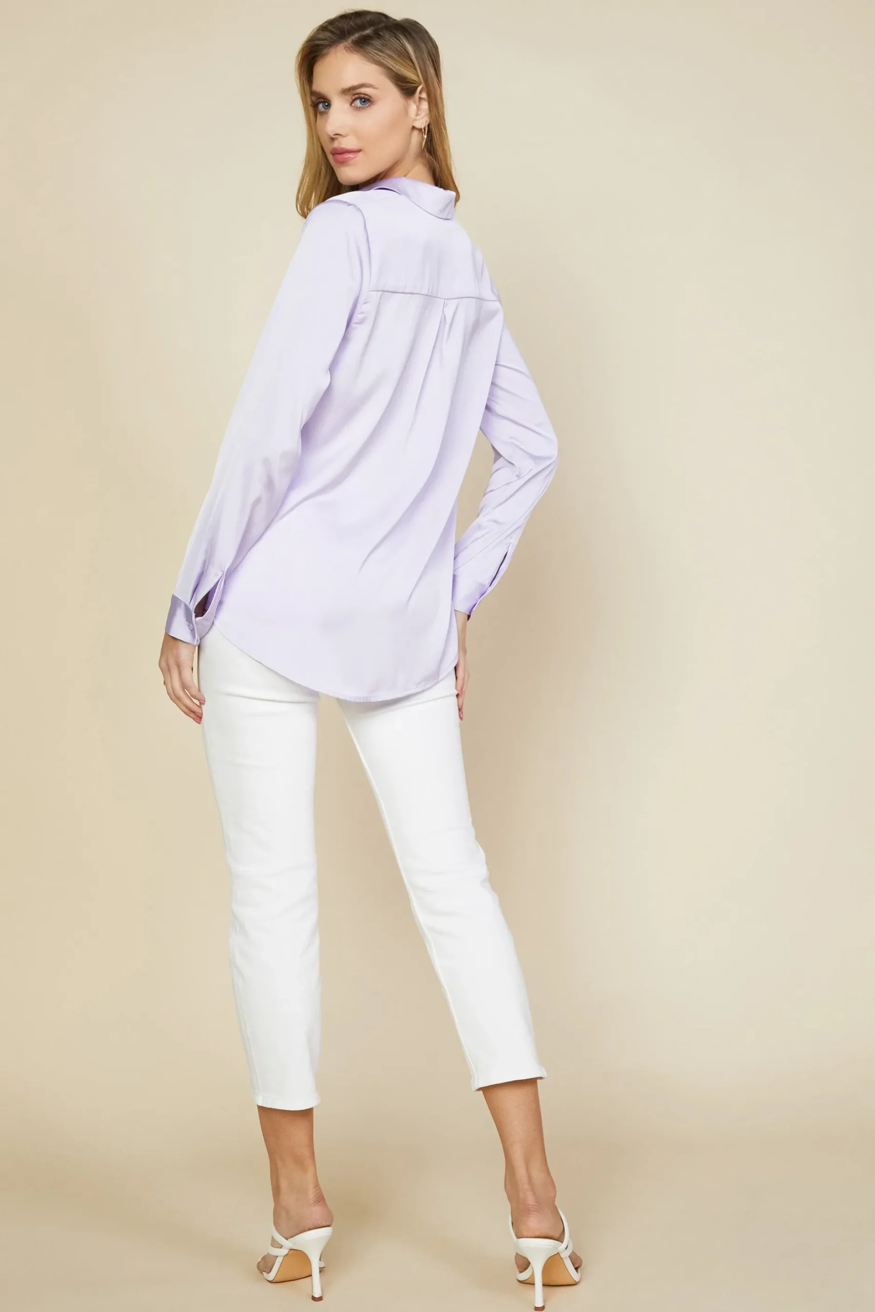 SKIES ARE BLUE Blouses|Long Sleeve Tops*Recycled Classic Button Down Top Frenchlilac
