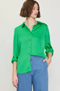 SKIES ARE BLUE Blouses|Long Sleeve Tops*Recycled Classic Button Down Top Freshgreen