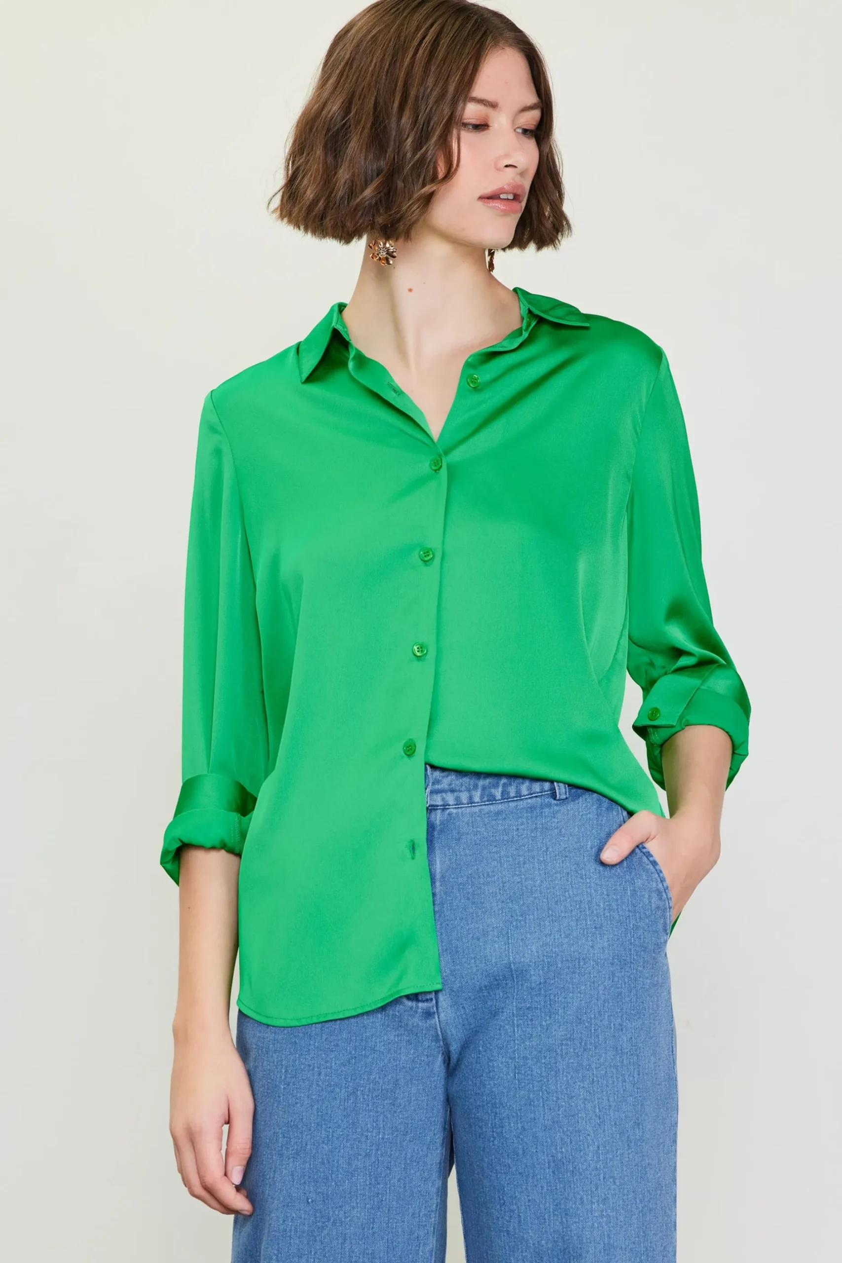 SKIES ARE BLUE Blouses|Long Sleeve Tops*Recycled Classic Button Down Top Freshgreen