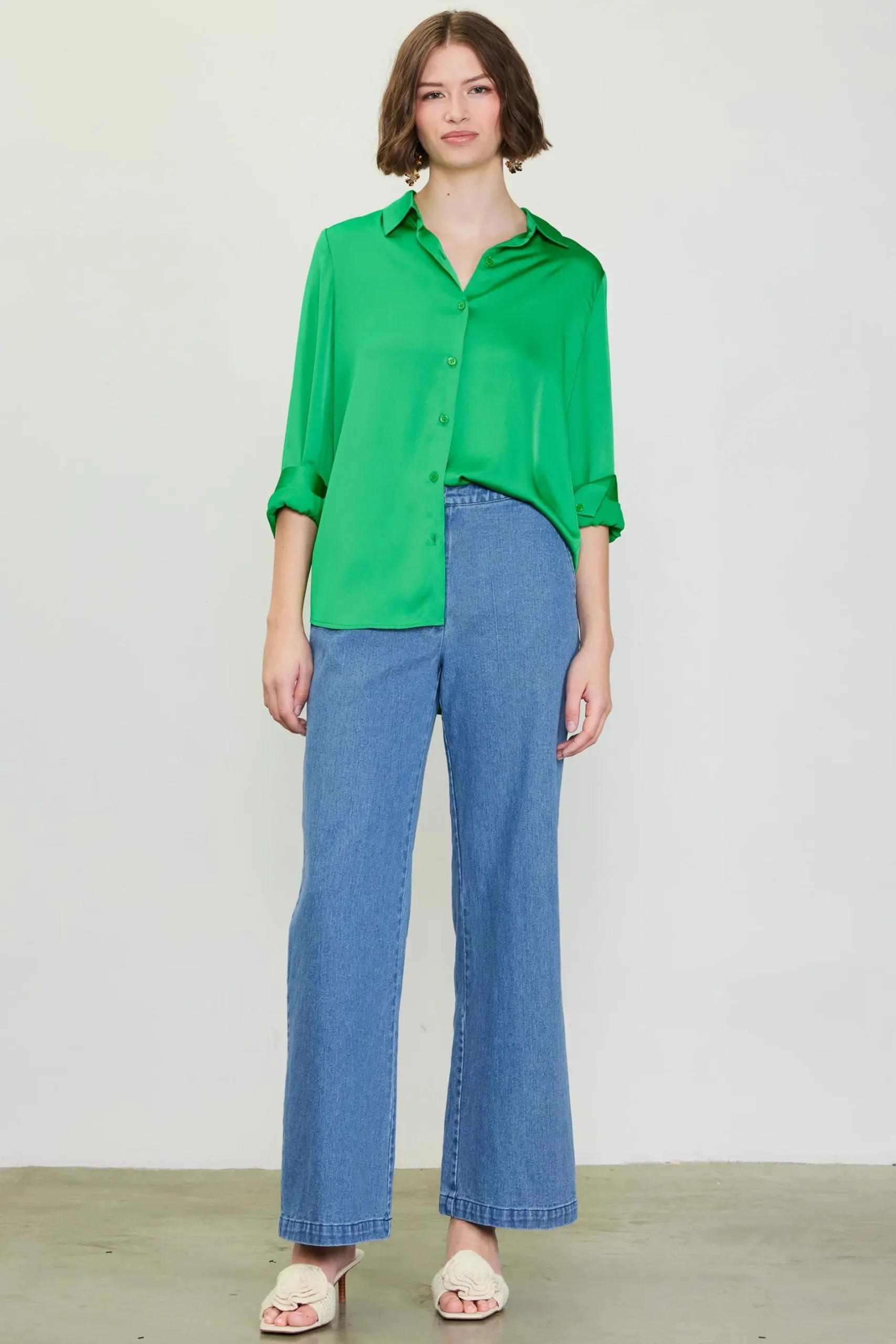 SKIES ARE BLUE Blouses|Long Sleeve Tops*Recycled Classic Button Down Top Freshgreen