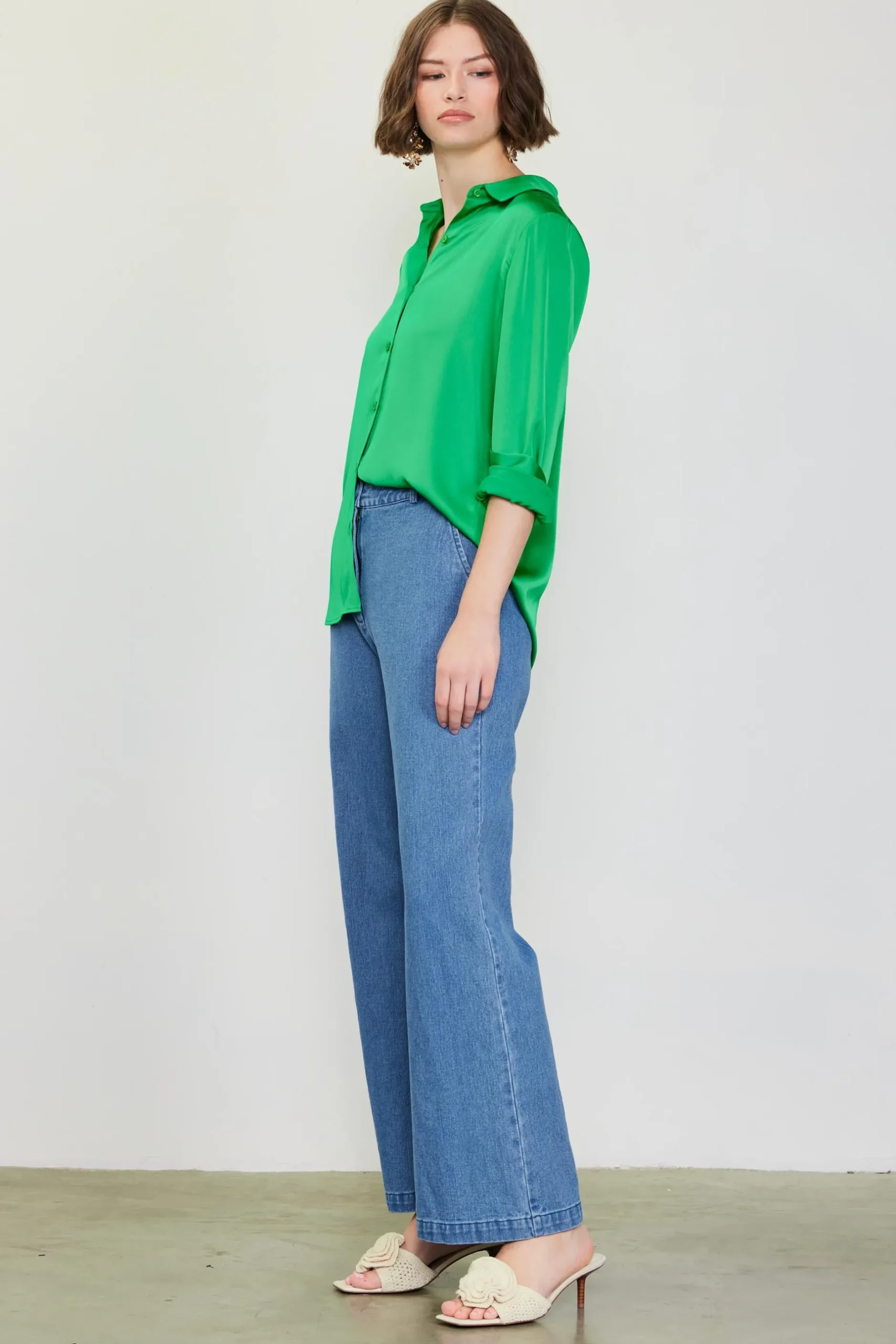SKIES ARE BLUE Blouses|Long Sleeve Tops*Recycled Classic Button Down Top Freshgreen