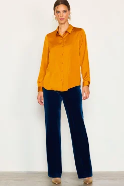 SKIES ARE BLUE Long Sleeve Tops*Recycled Classic Button Down Top Mustard