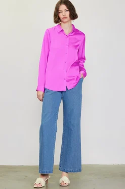 SKIES ARE BLUE Blouses|Long Sleeve Tops*Recycled Classic Button Down Top Roseviolet