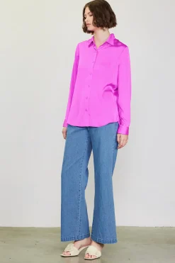 SKIES ARE BLUE Blouses|Long Sleeve Tops*Recycled Classic Button Down Top Roseviolet