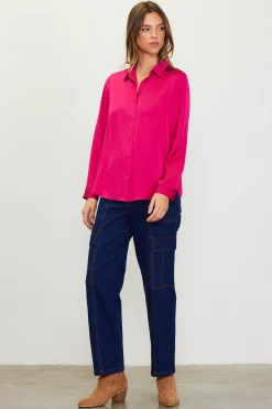 SKIES ARE BLUE Blouses|Long Sleeve Tops*Recycled Classic Button Down Top Berrypink