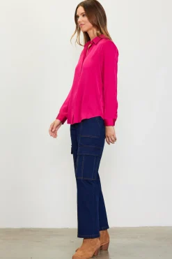 SKIES ARE BLUE Blouses|Long Sleeve Tops*Recycled Classic Button Down Top Berrypink