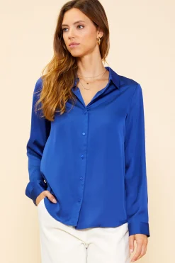 SKIES ARE BLUE Blouses|Long Sleeve Tops*Recycled Classic Button Down Top Stonenavy