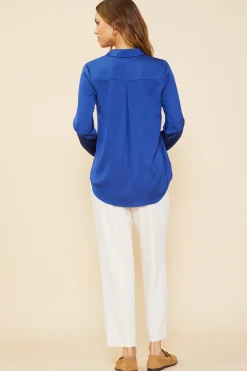 SKIES ARE BLUE Blouses|Long Sleeve Tops*Recycled Classic Button Down Top Stonenavy