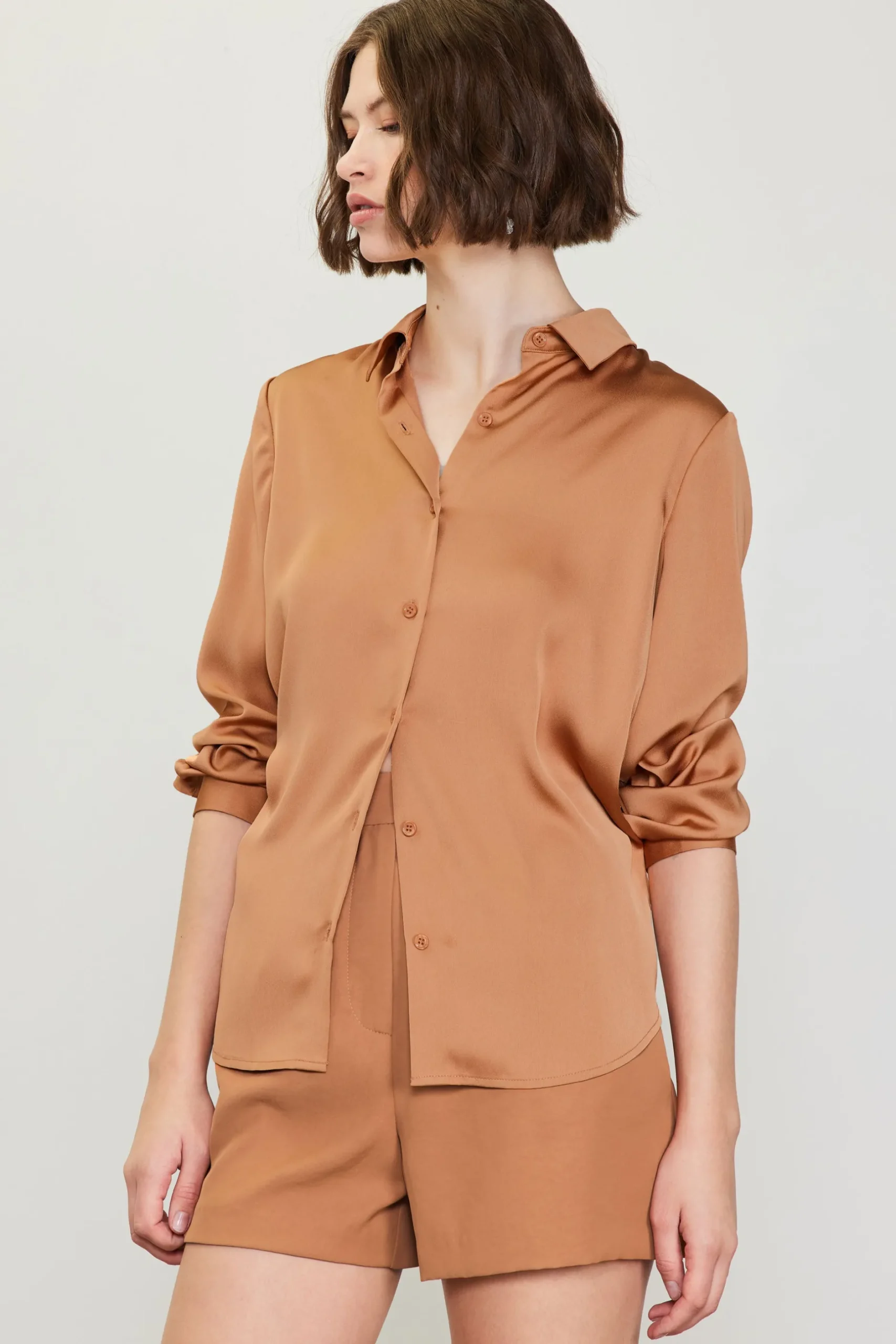 SKIES ARE BLUE Blouses|Long Sleeve Tops*Recycled Classic Button Down Top Hazelnut